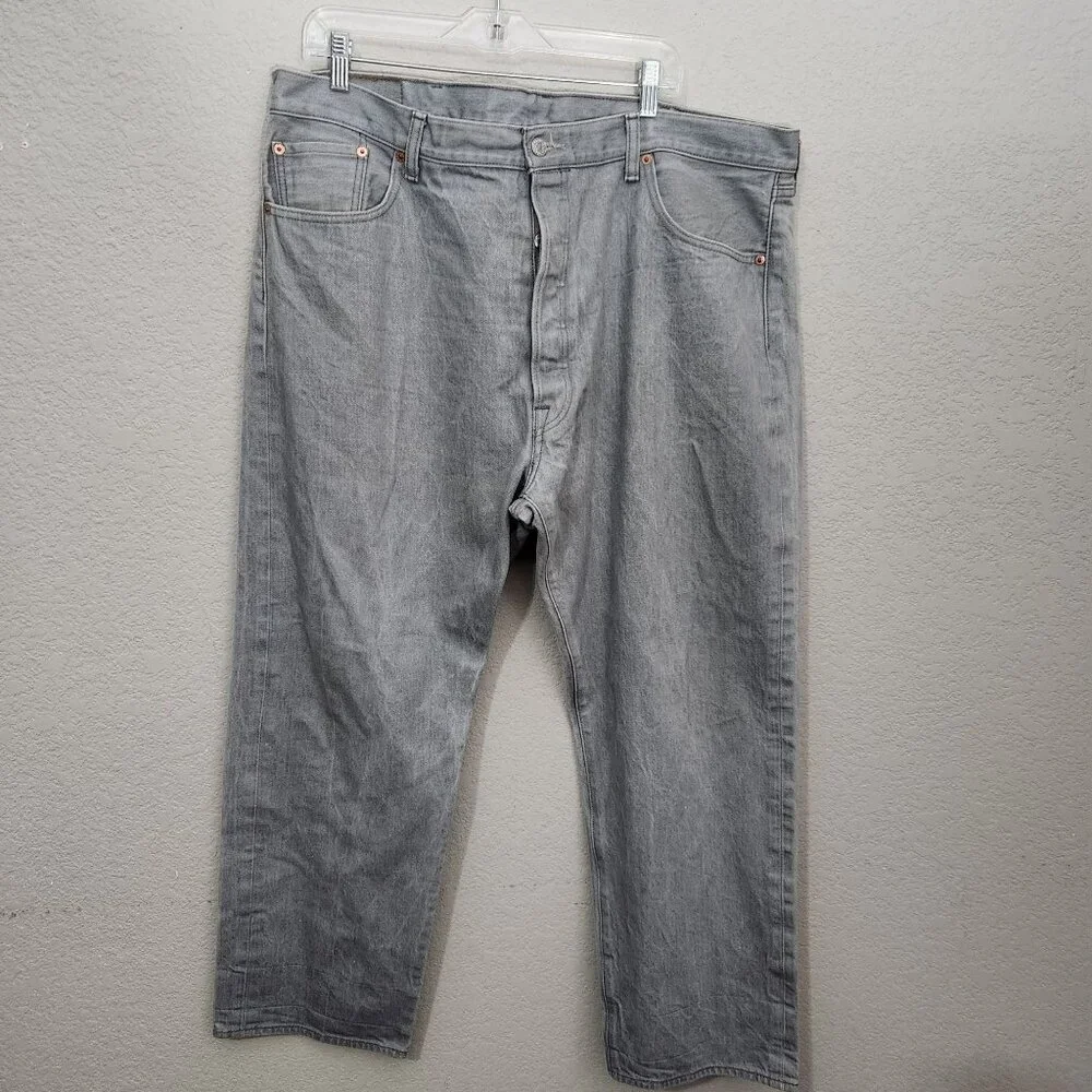 Levis 501 Button Fly Jeans Size W42 L29.5 Original Fit Gray Denim